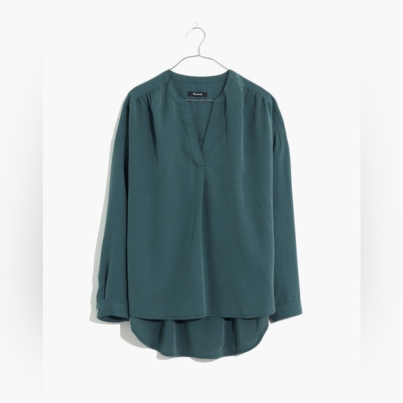 Madewell Sandwashed Popover Top large green lane - Picture 1 of 4
